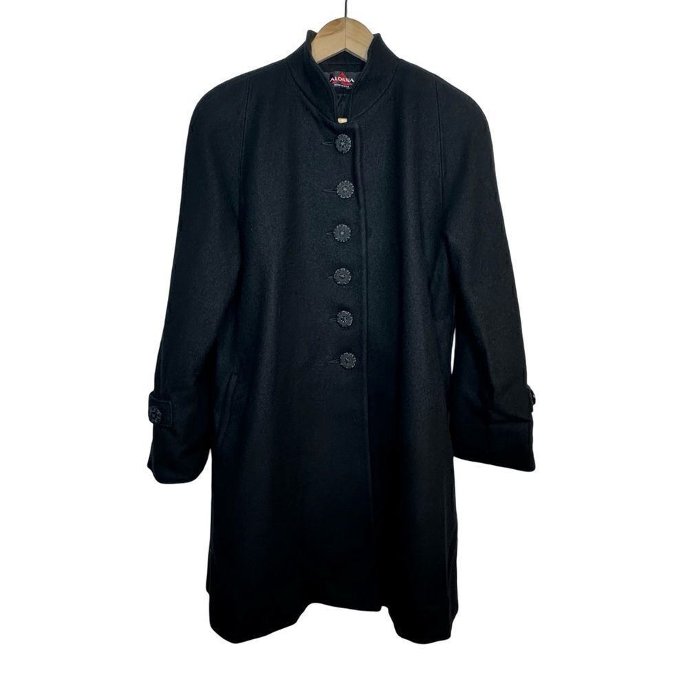ALORNA Vintage Black Wool Blend Hip Length Coat Size L XL - Picture 2 of 16